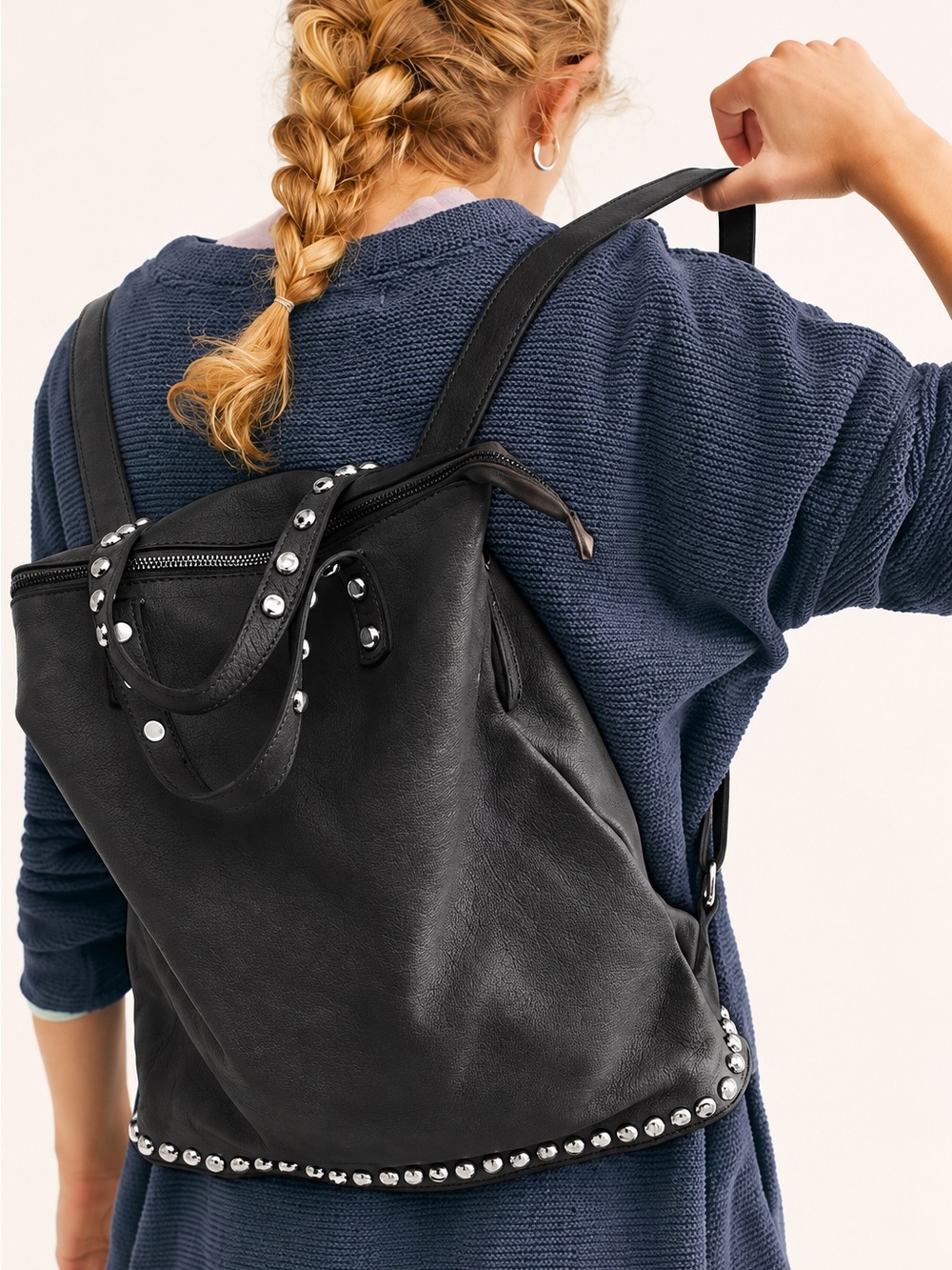 Free people $325 leather Elie studded backpack/handle bag